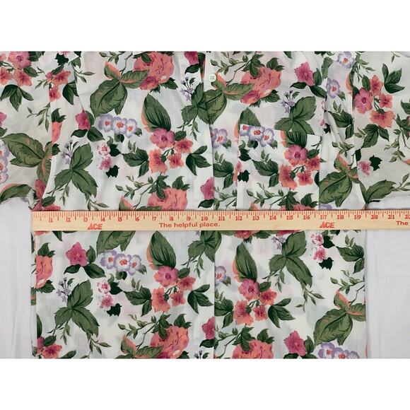 Vintage Ninon De Lenclos Floral Button Up Collared Short Sleeve Top Blouse Sz M - Picture 9 of 12